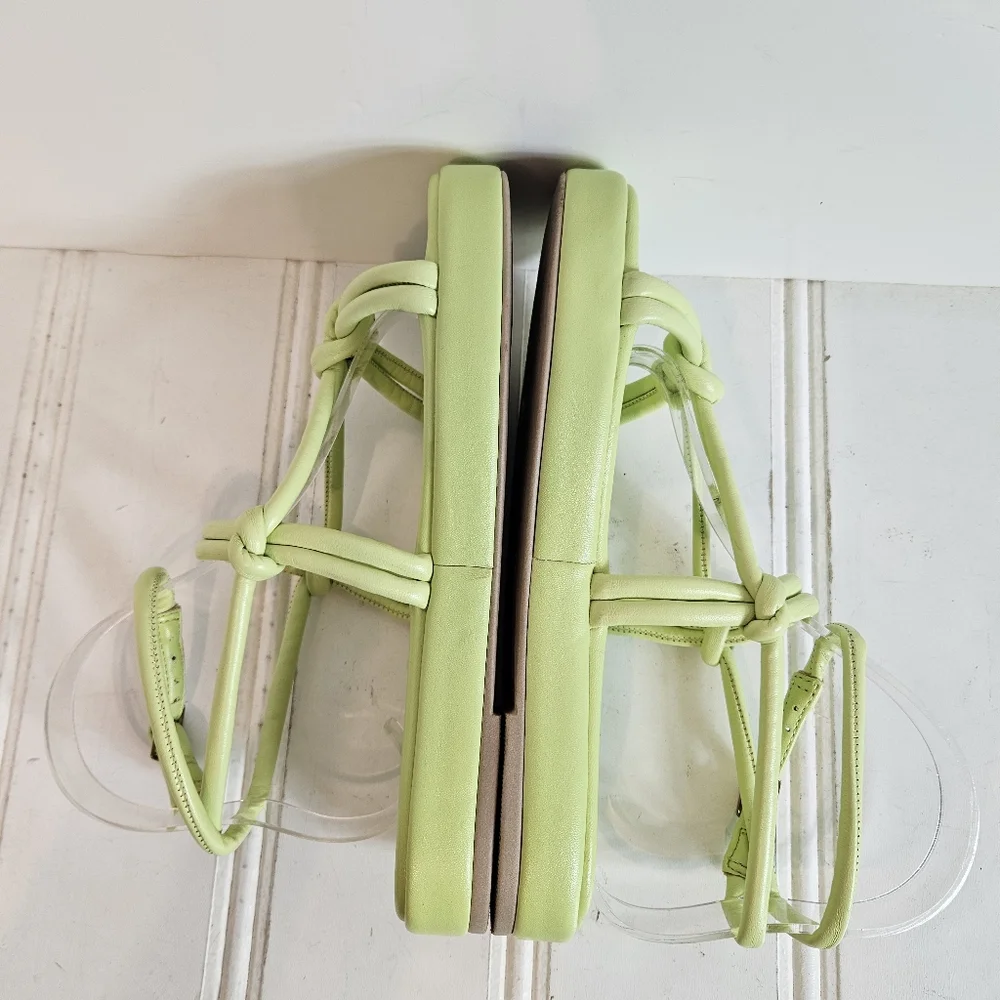 Off Yellow Flatform Knotted Sandals Womens Sz 7 Ankle Strap Chunky Heel Platform - Picture 7 of 16